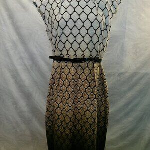 Connected Apparel Dress Geometric Cap Sleeve Belted Stretch Women's 14 (198)